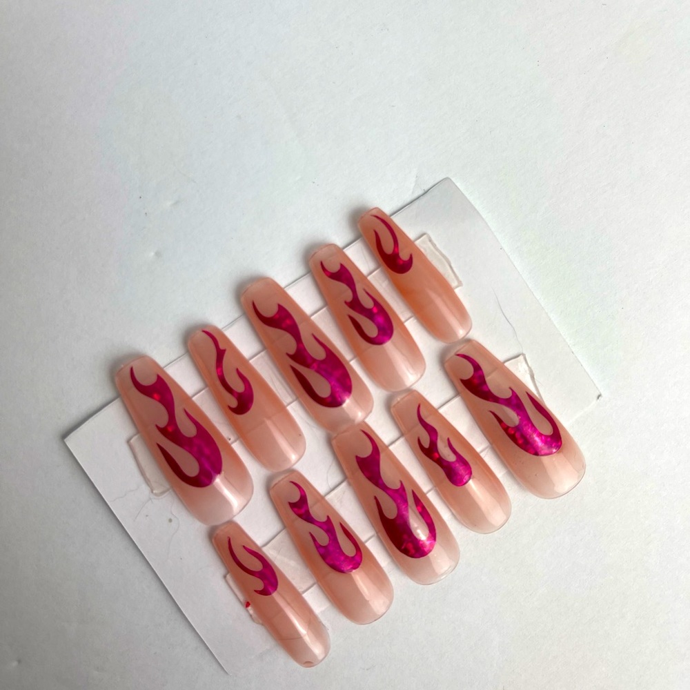 Press On Nails pink fire flame